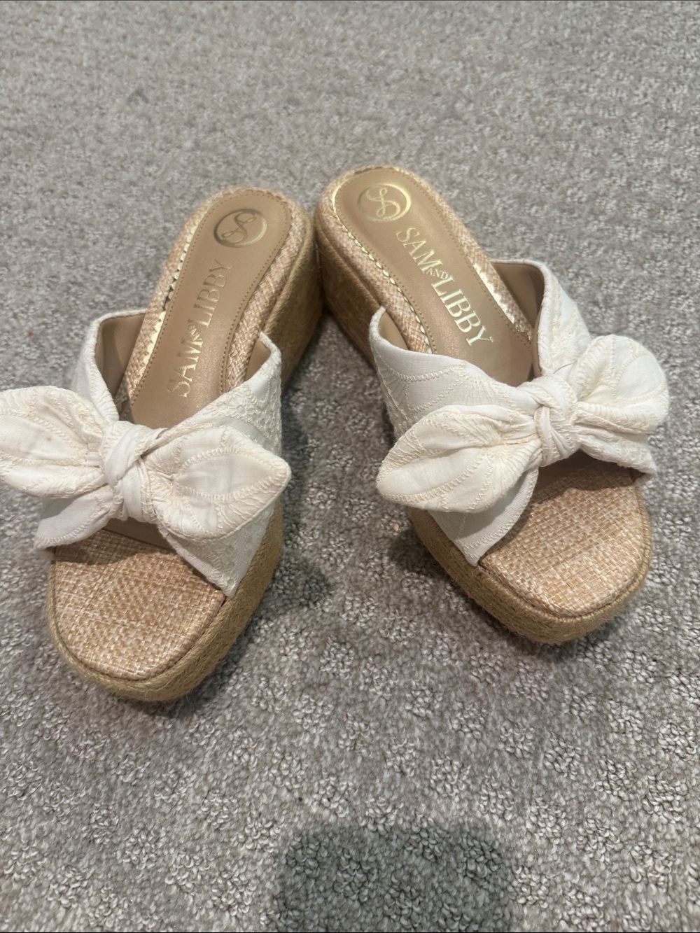 Sam & Libby Ivory Bow Espadrille Wedge Slides
